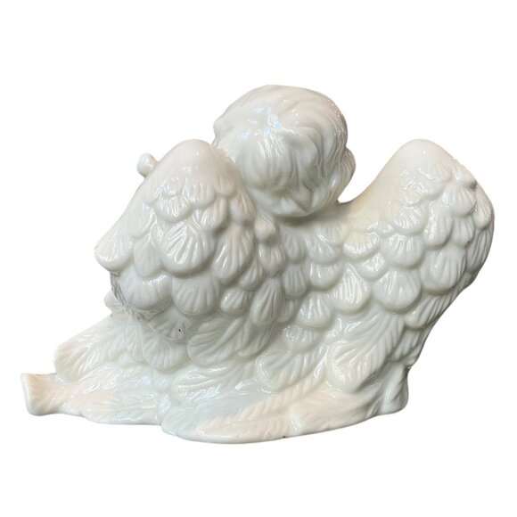 VTG Porcelain White Cherub Angel 24K Gold Sash Playing Harp Sculpture/ Figurine - Picture 2 of 14